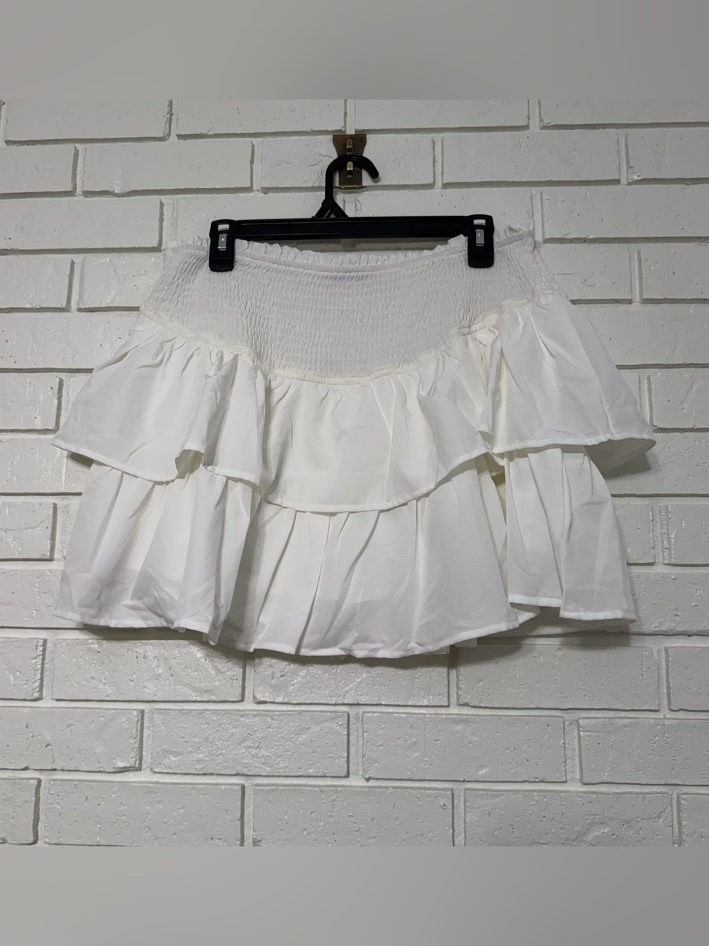 Vigorics White Ruffle Tiered Mini Skort XL High Waist Built In Shorts